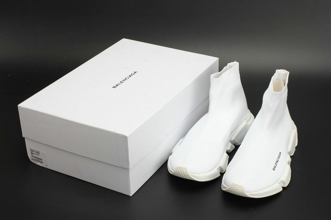 Balenciaga Speed Trainer Stretch Knit High Tops All White Textured Sole Balenciaga For Sale
